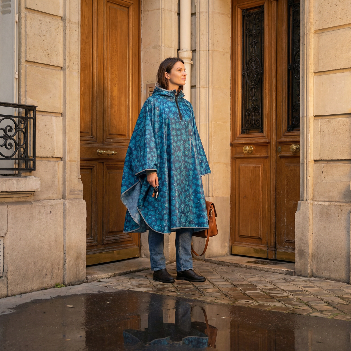 Poncho cycliste à fleurs bleu - Horizon Poncho
