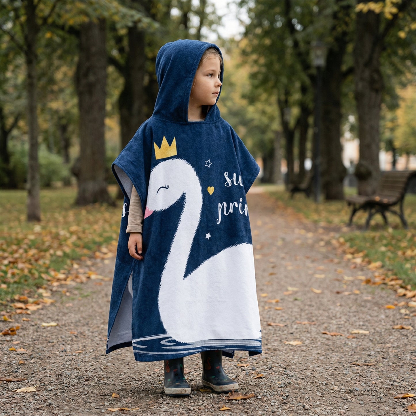 Poncho enfant motif cygne - Horizon Poncho