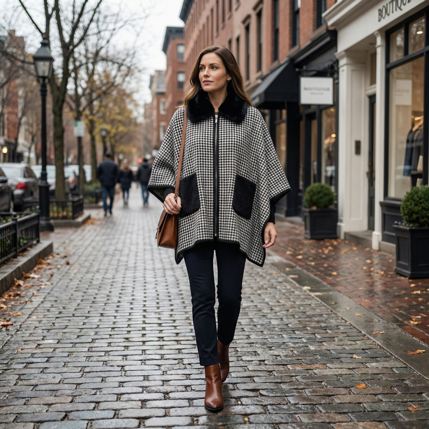 Poncho femme zippé avec col en fourrure - Horizon Poncho