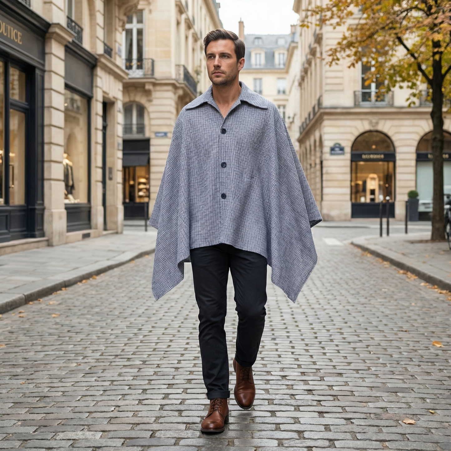 Poncho homme style chemise - Horizon Poncho