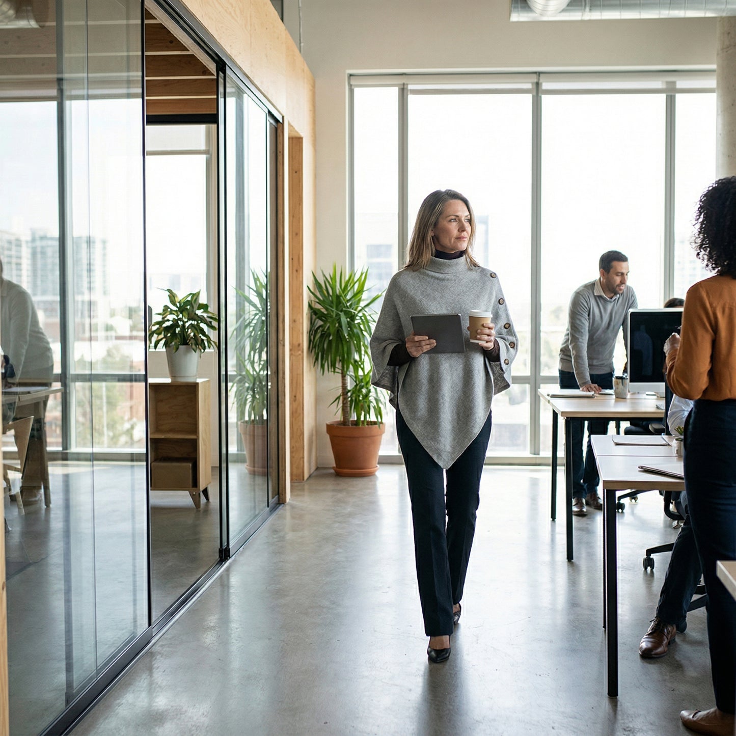 Poncho femme avec boutons gris - Horizon Poncho