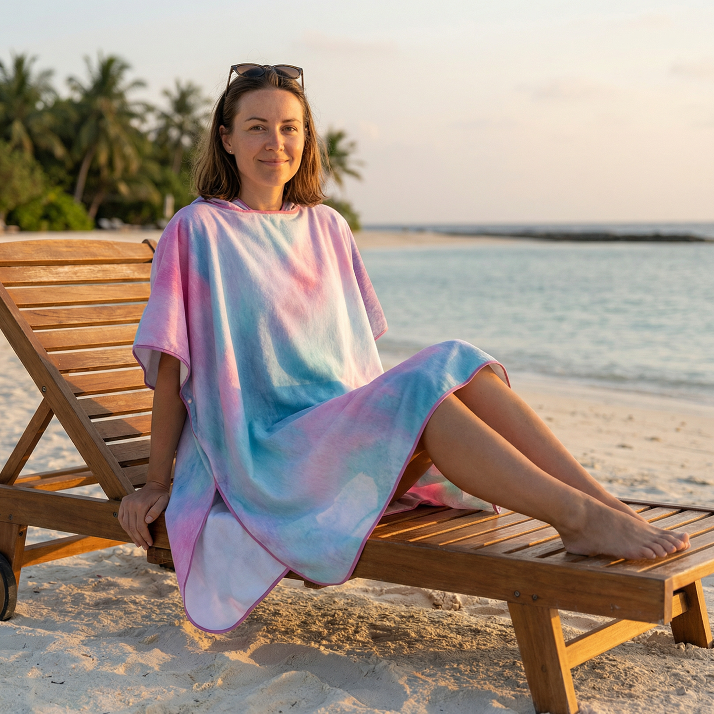 Poncho plage rose et bleu - Horizon Poncho