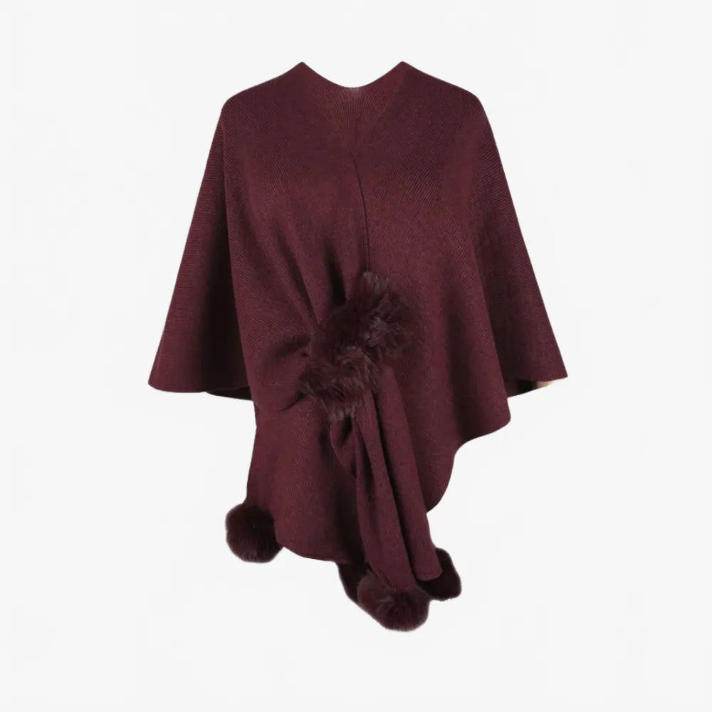 Poncho femme à pompons avec noeud - Horizon Poncho