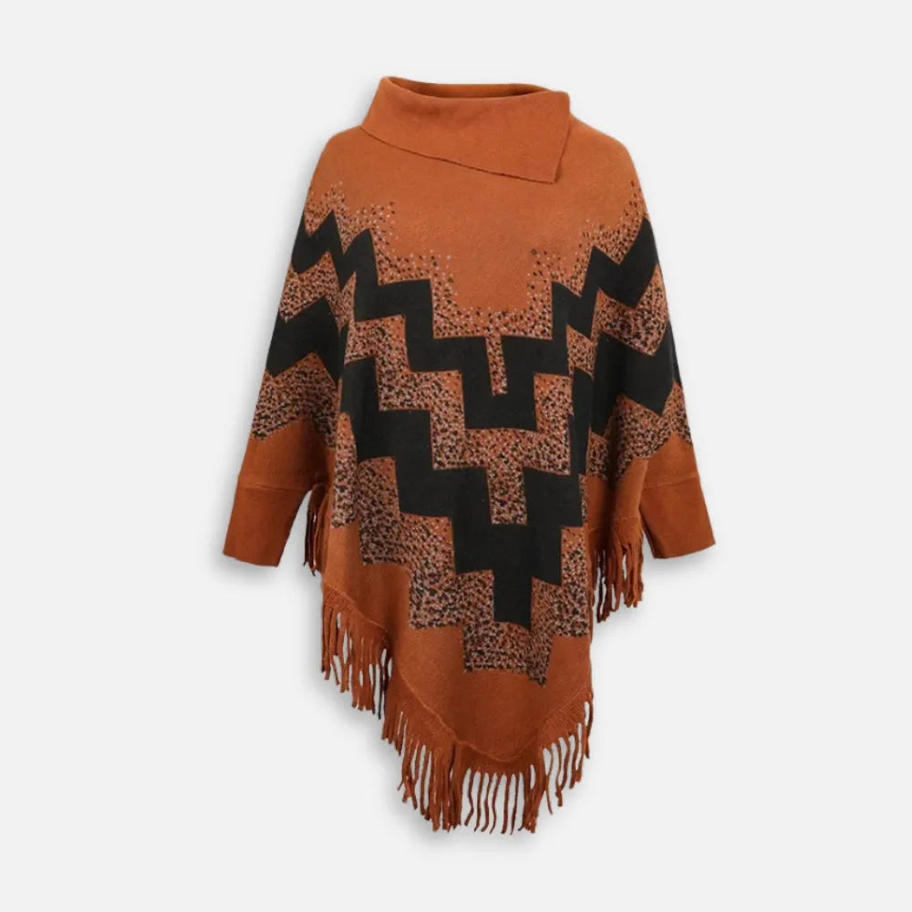 Poncho femme frangé motifs carré - Horizon Poncho