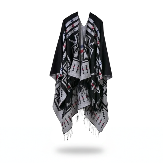 Poncho mexicain avec croix noir - Horizon Poncho