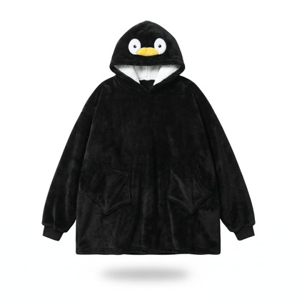 Poncho enfant motif pingouin noir - Horizon Poncho