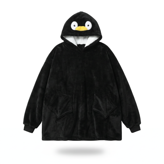 Poncho enfant motif pingouin noir - Horizon Poncho