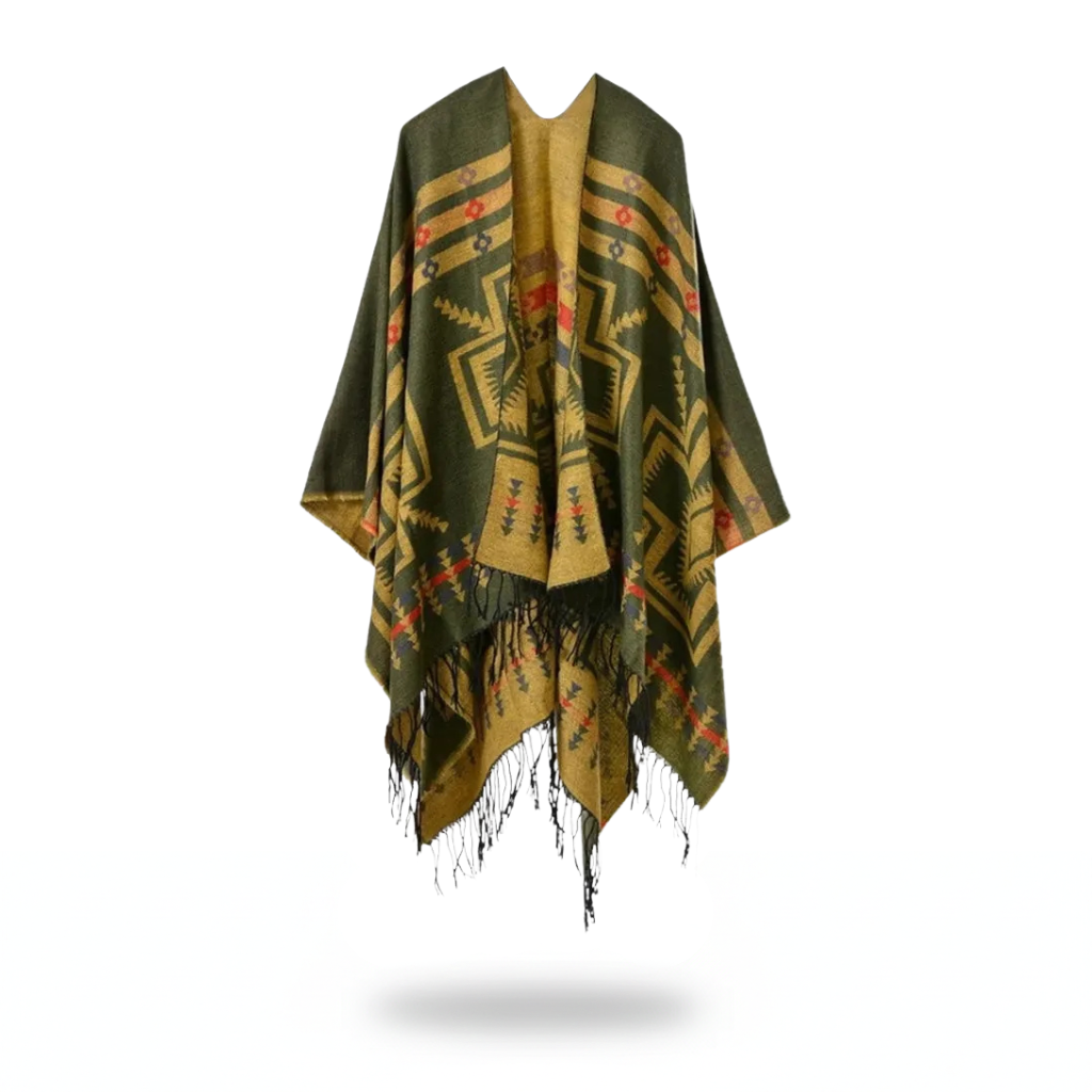 Poncho mexicain avec croix kaki - Horizon Poncho