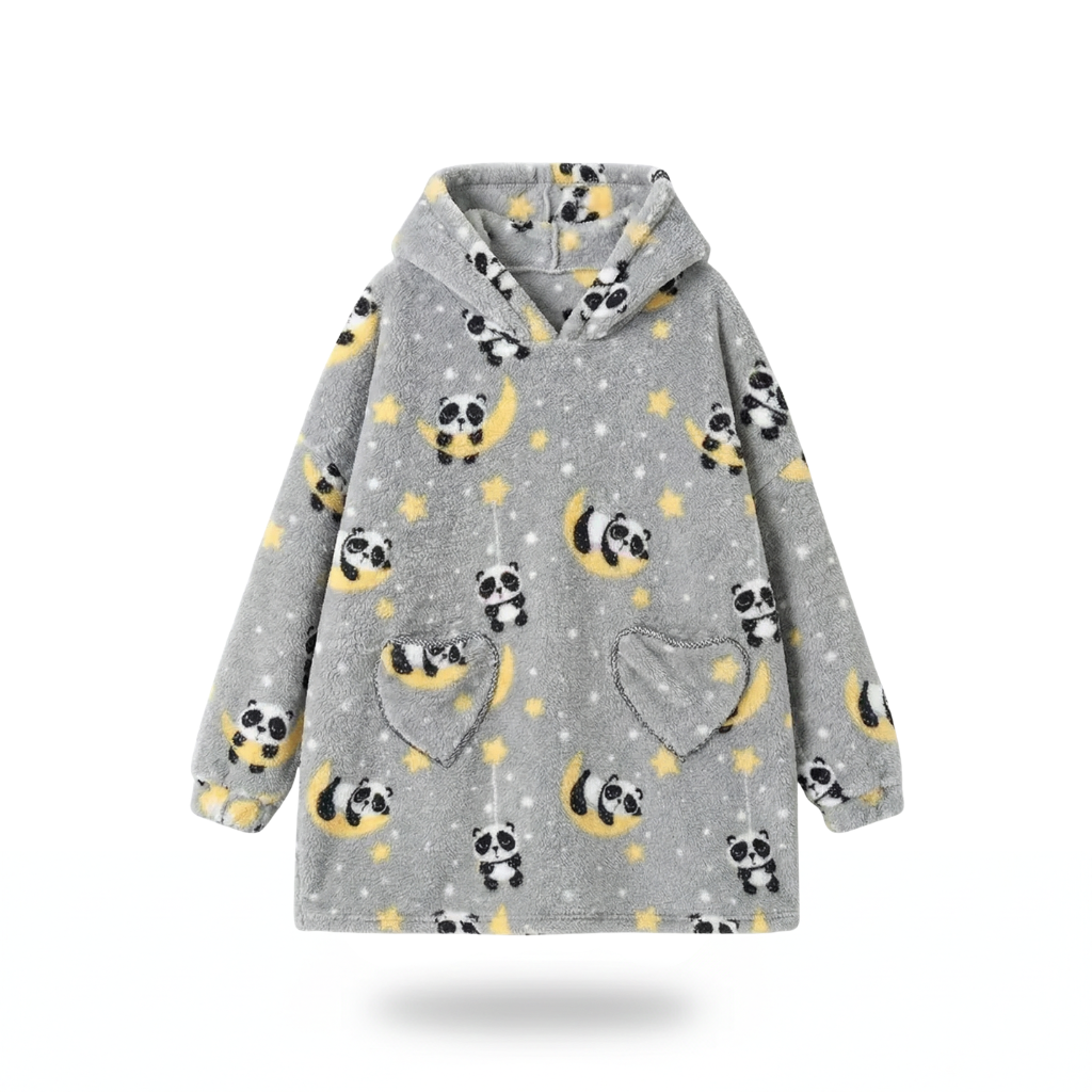 Poncho enfant motifs panda gris - Horizon Poncho