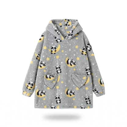 Poncho enfant motifs panda gris - Horizon Poncho