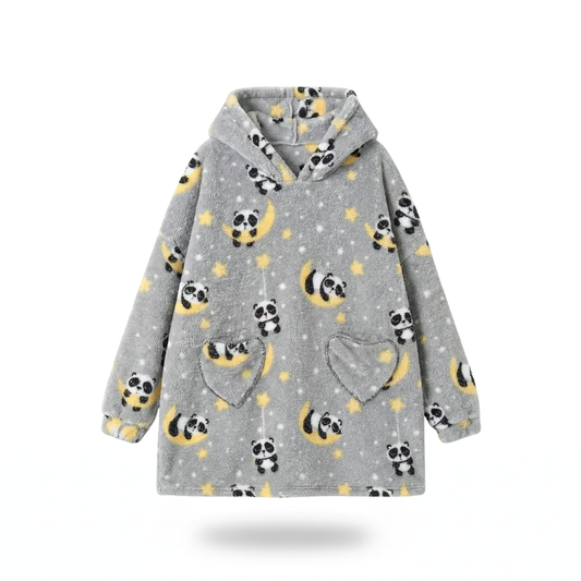 Poncho enfant motifs panda gris - Horizon Poncho