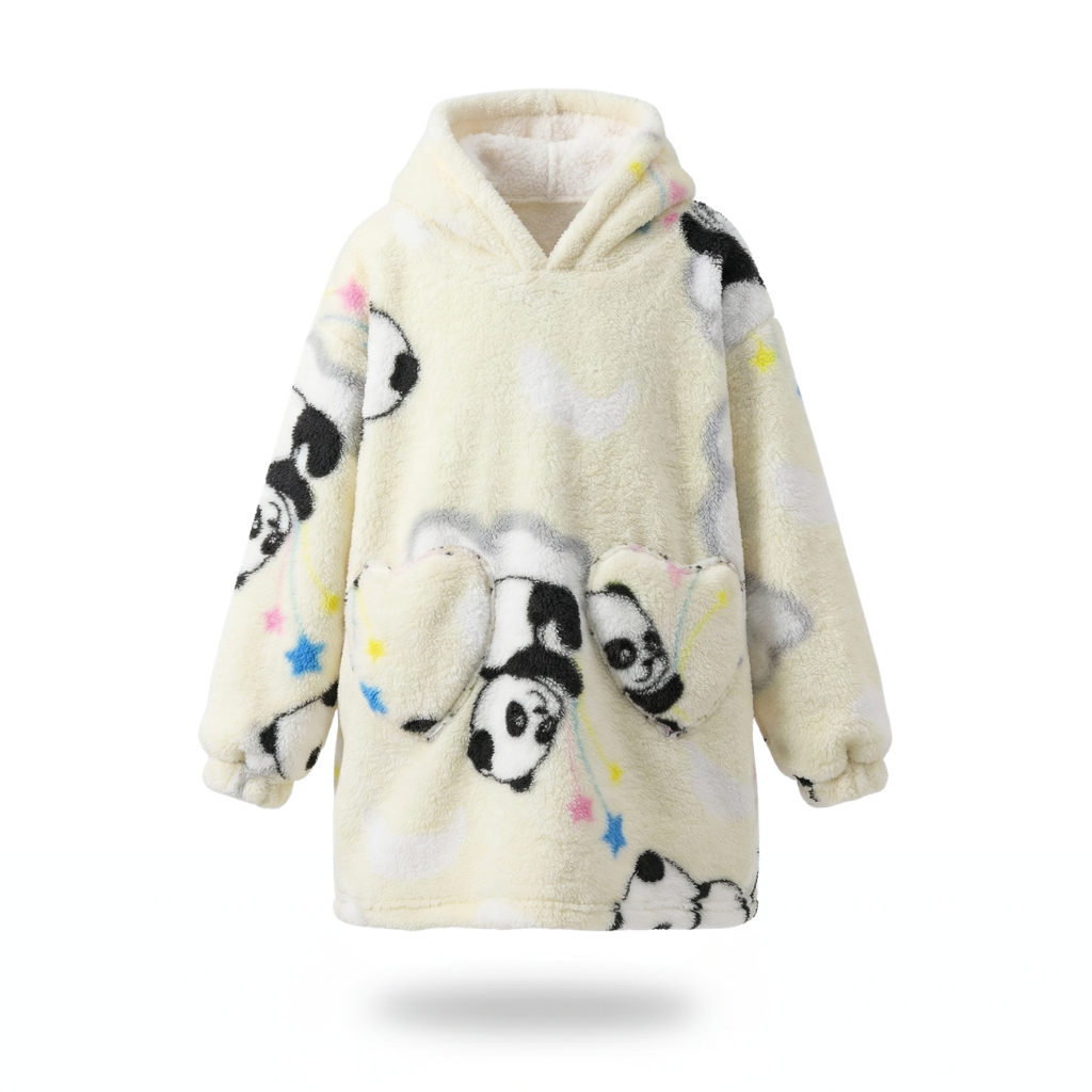 Poncho enfant motif panda beige - Horizon Poncho