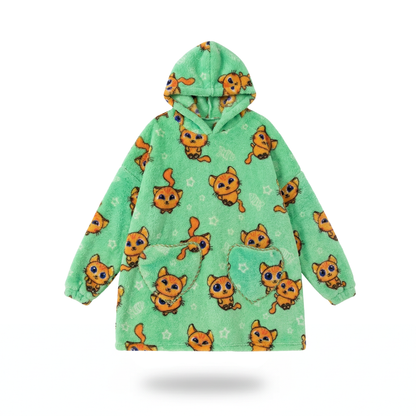 Poncho enfant motifs chat vert - Horizon Poncho