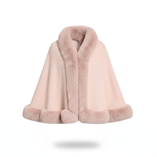 Poncho pull femme avec fourrure rose - Horizon Poncho