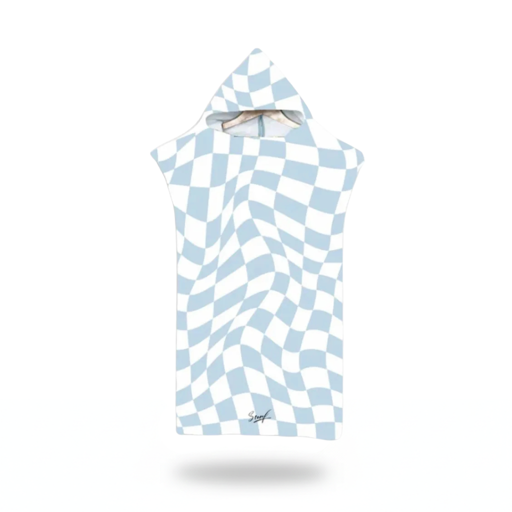 Poncho bain enfant motif damier bleu - Horizon Poncho