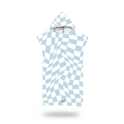 Poncho bain enfant motif damier bleu - Horizon Poncho