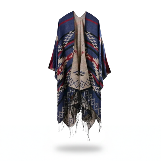 Poncho mexicain bleu et rouge - Horizon Poncho