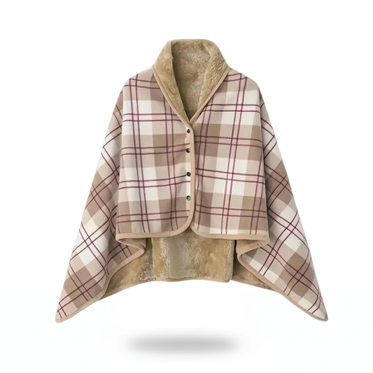 Poncho pull à carreaux beige - Horizon Poncho