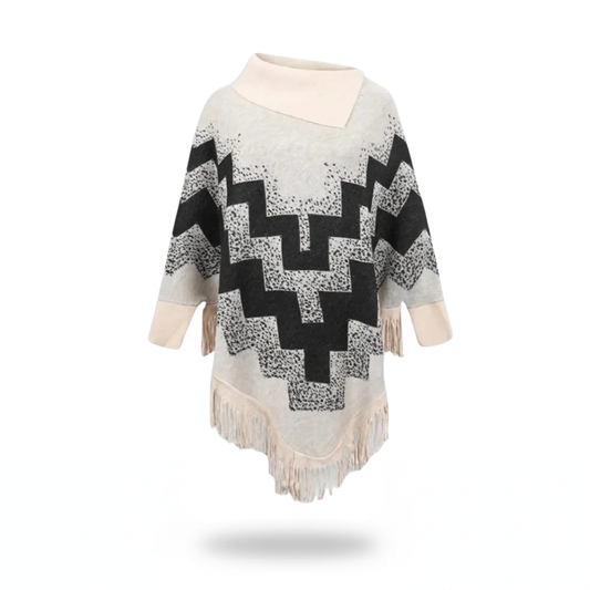 Poncho femme frangé motifs carré - Horizon Poncho