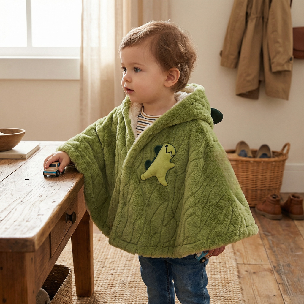 Poncho bébé style dinosaure kaki - Horizon Poncho
