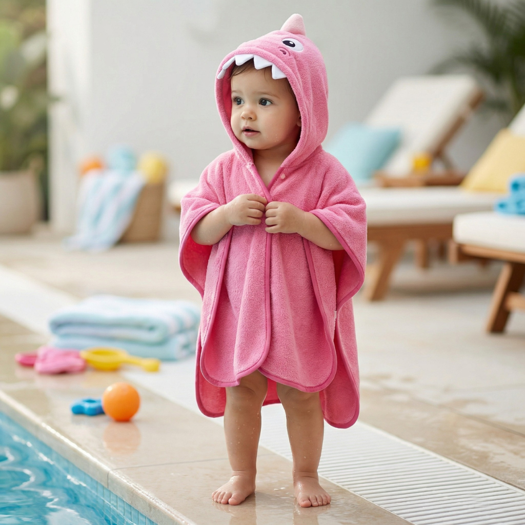 Poncho bébé style dinosaure rose - Horizon Poncho