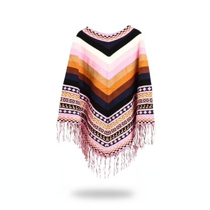 Poncho péruvien franges et motifs - Horizon Poncho