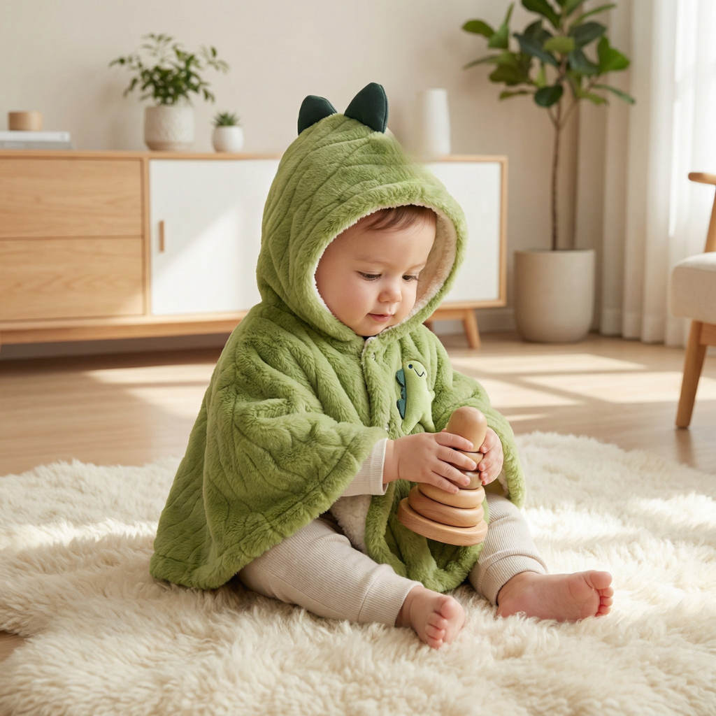 Poncho bébé style dinosaure kaki - Horizon Poncho