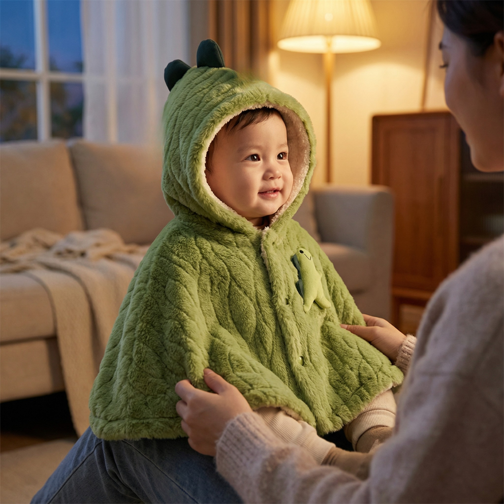 Poncho bébé style dinosaure kaki - Horizon Poncho