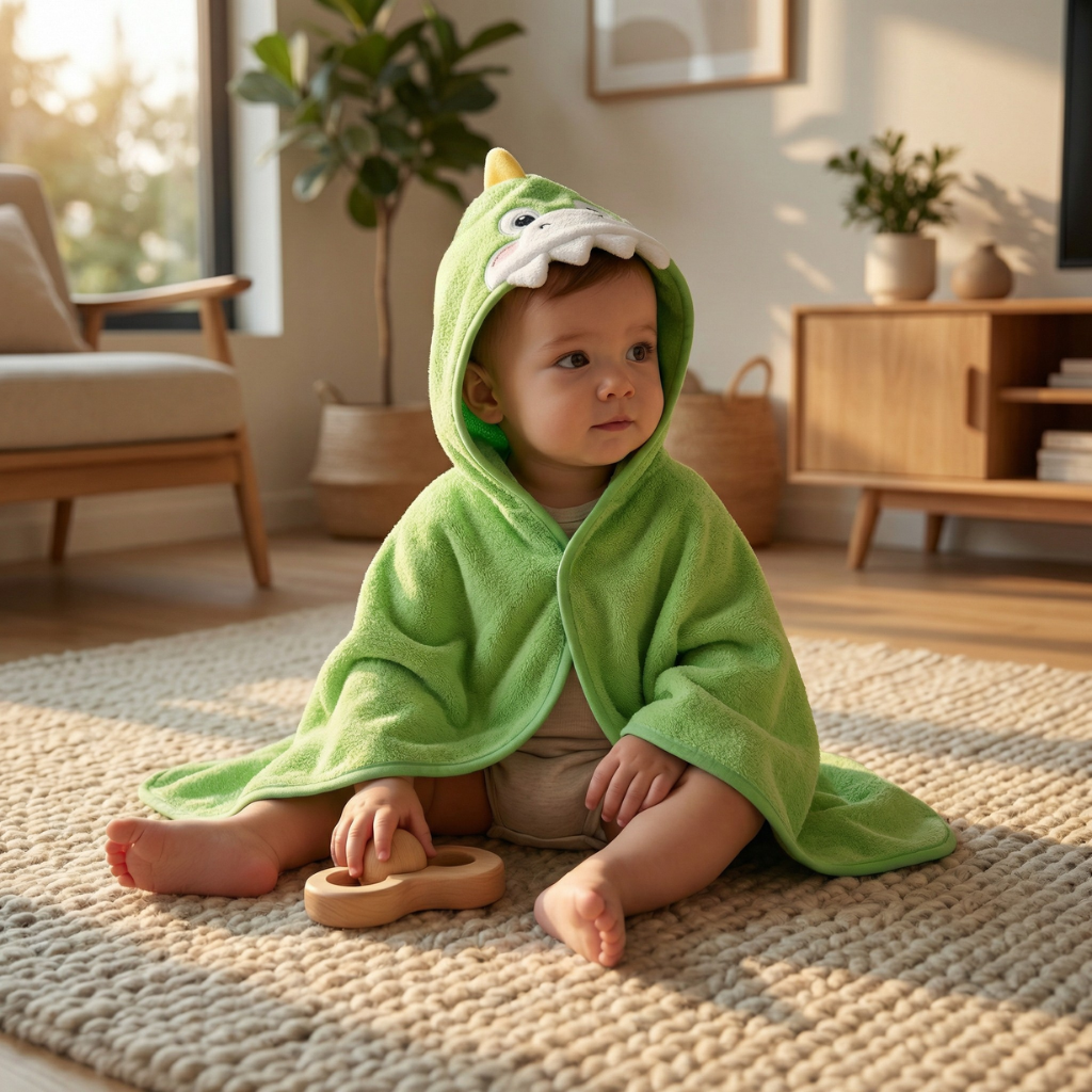 Poncho bébé style dinosaure vert - Horizon Poncho