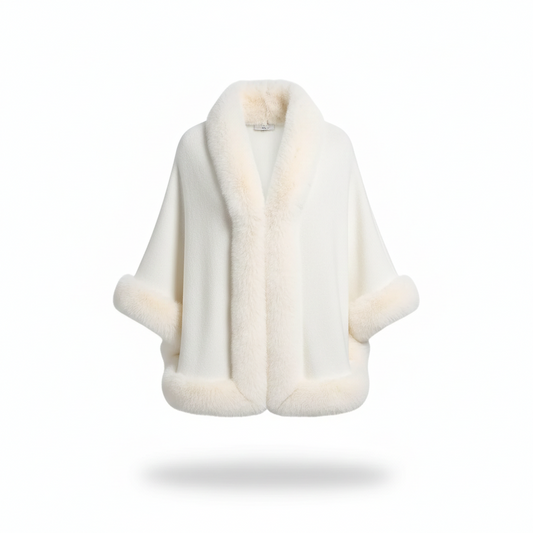 Poncho pull femme blanc à fourrure - Horizon Poncho
