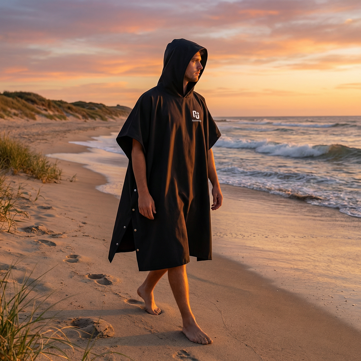 Poncho surf noir minimaliste - Horizon Poncho