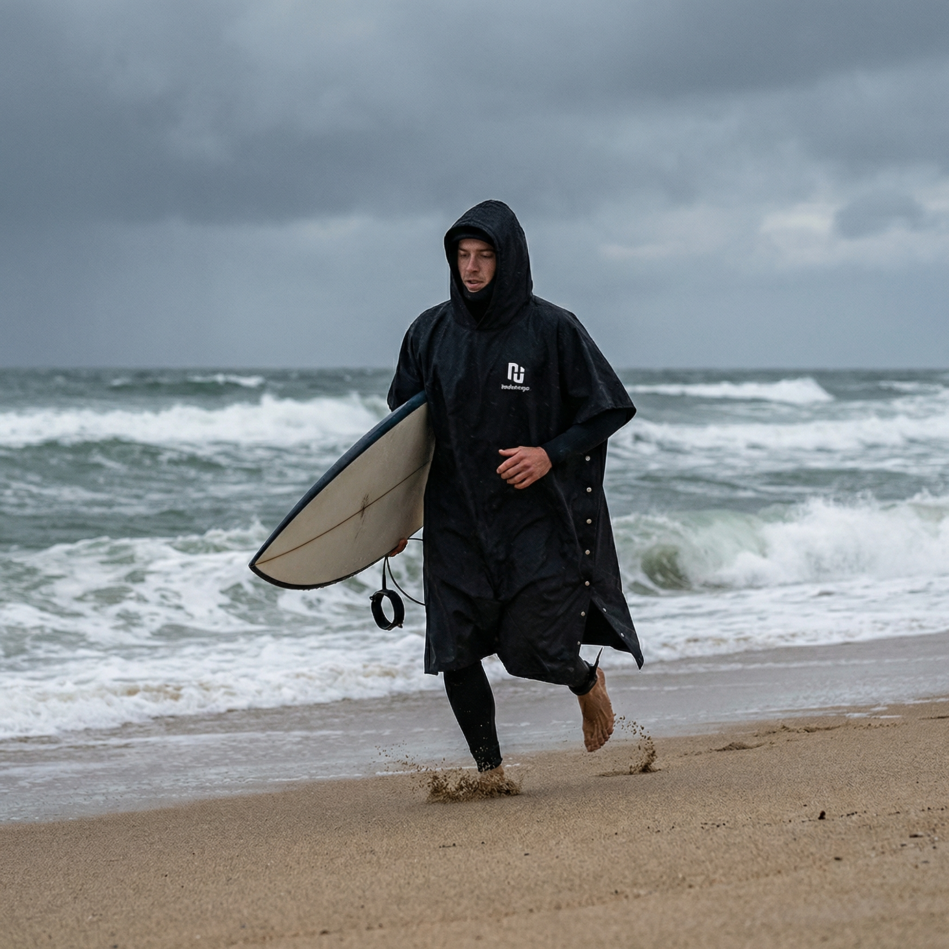 Poncho surf noir minimaliste - Horizon Poncho
