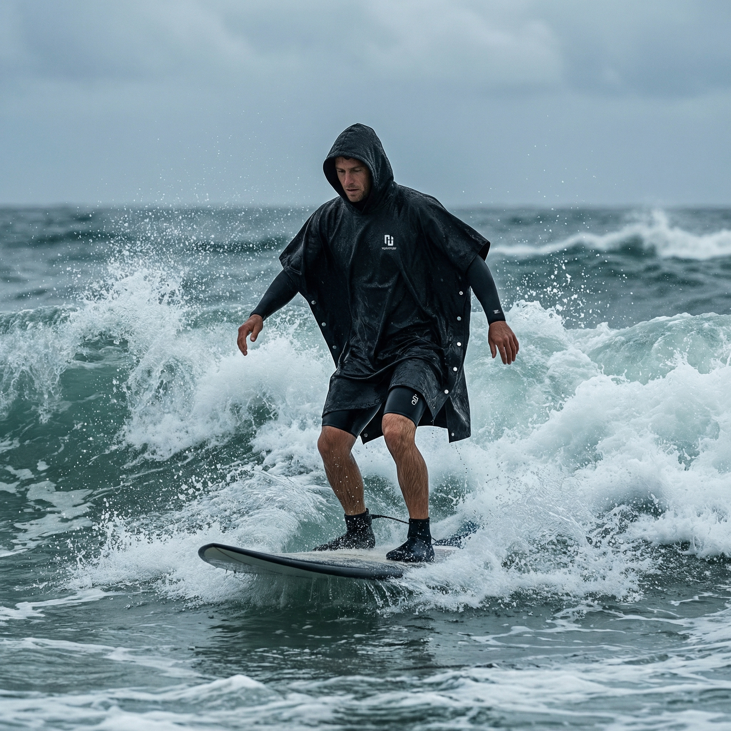 Poncho surf noir minimaliste - Horizon Poncho