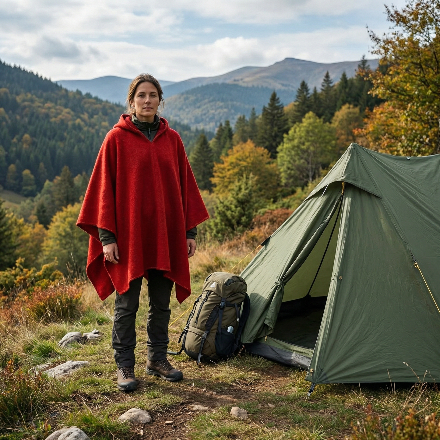 Poncho femme rouge uni - Horizon Poncho