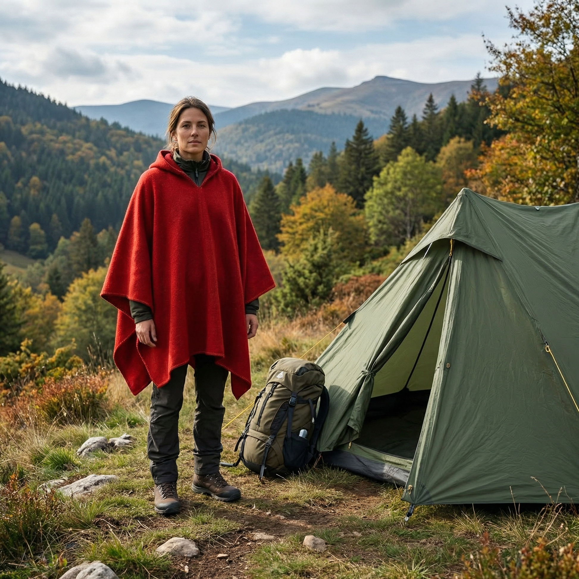 Poncho femme rouge uni - Horizon Poncho