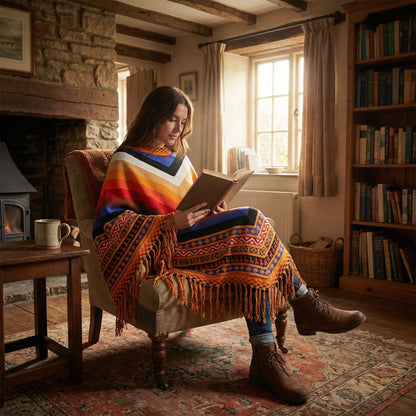 Poncho péruvien franges et motifs - Horizon Poncho