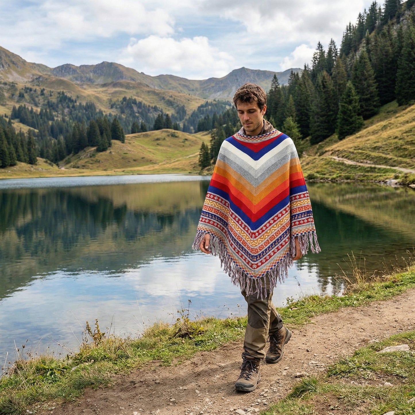Poncho péruvien franges et motifs - Horizon Poncho