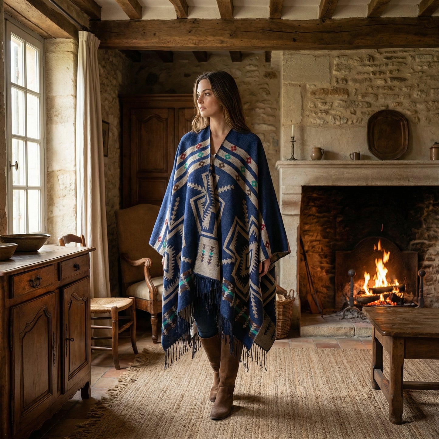 Poncho mexicain bleu marine - Horizon Poncho