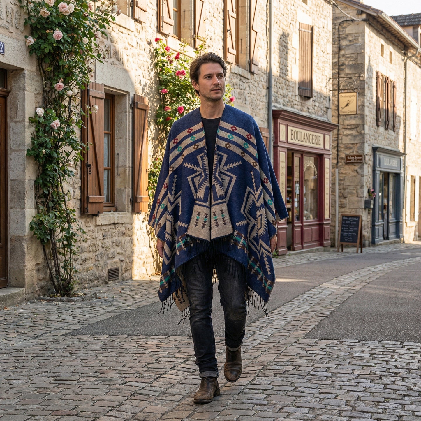 Poncho mexicain bleu marine - Horizon Poncho