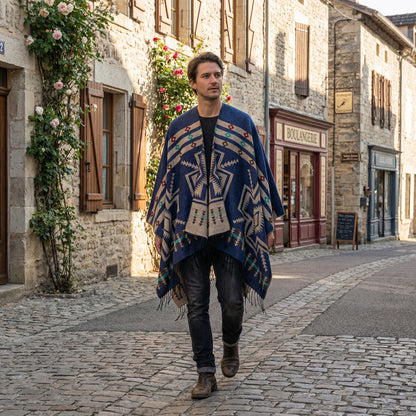 Poncho mexicain bleu marine - Horizon Poncho