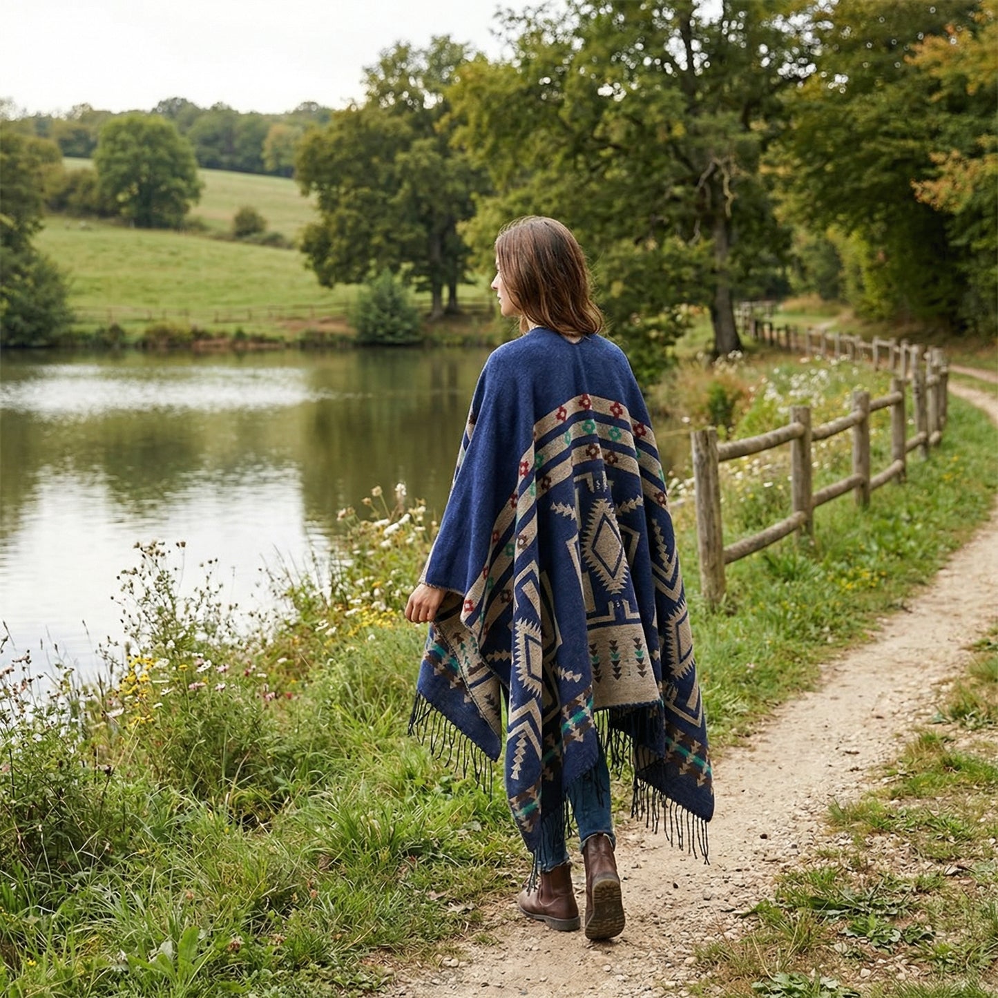 Poncho mexicain bleu marine - Horizon Poncho