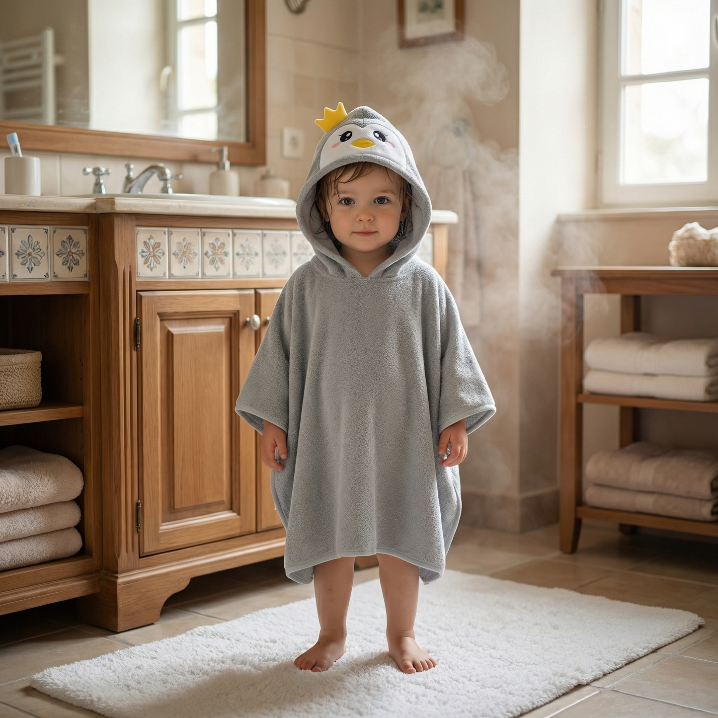 Poncho enfant pingouin gris - Horizon Poncho