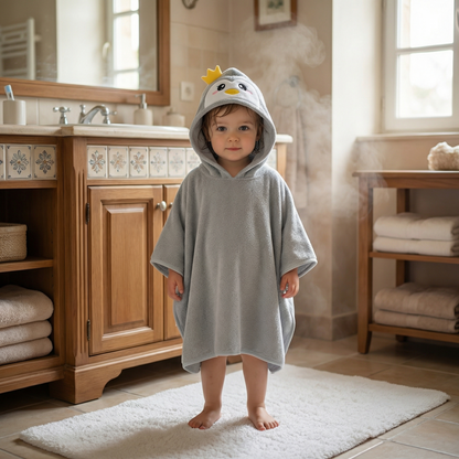 Poncho enfant pingouin gris - Horizon Poncho