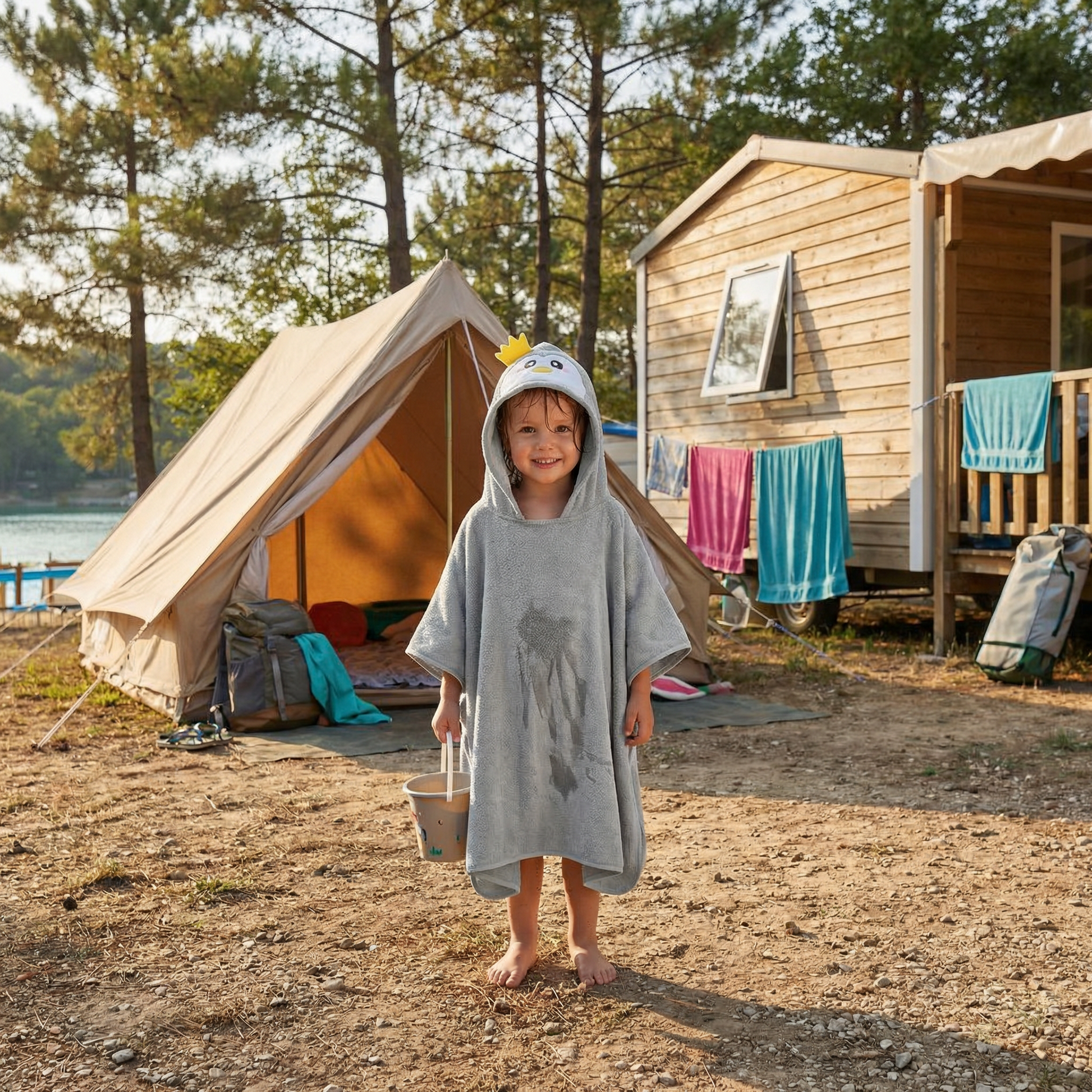 Poncho enfant pingouin gris - Horizon Poncho