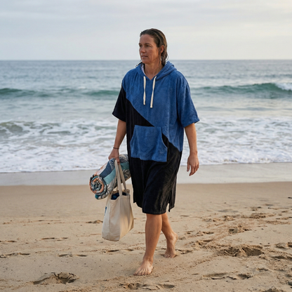 Poncho plage bicolore noir et bleu - Horizon Poncho