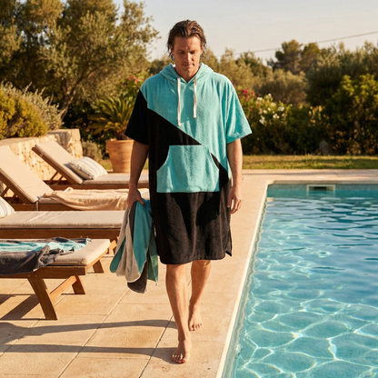 Poncho plage bicolore noir et bleu - Horizon Poncho