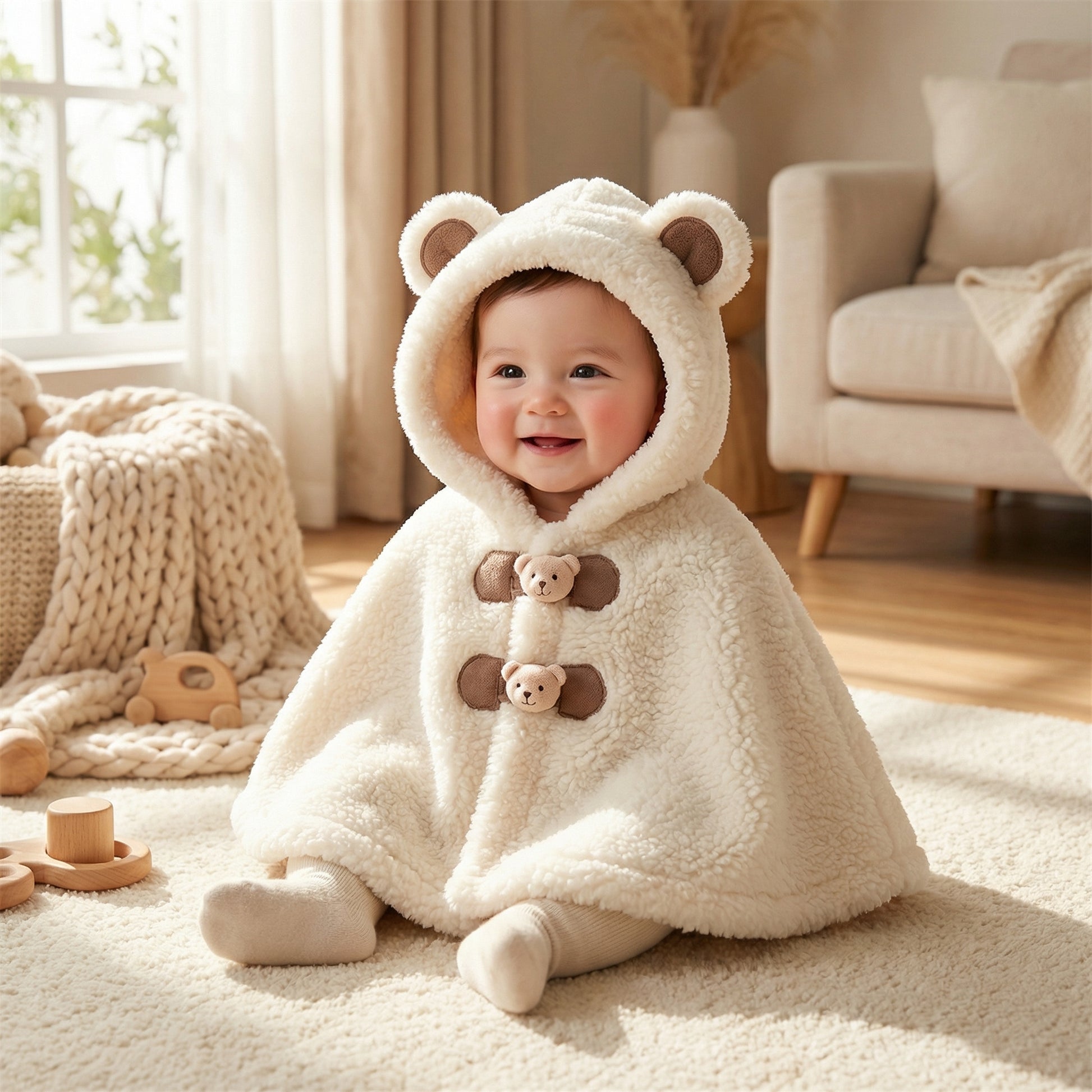 Poncho bébé hiver ourson - Horizon Poncho