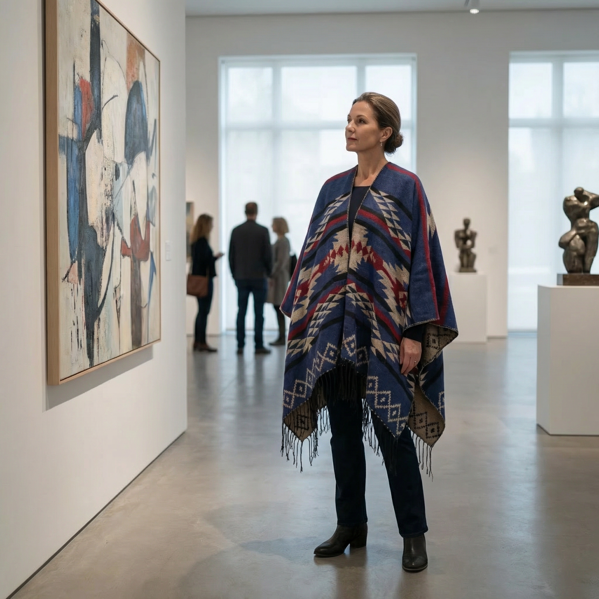 Poncho mexicain bleu et rouge - Horizon Poncho