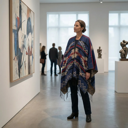 Poncho mexicain bleu et rouge - Horizon Poncho