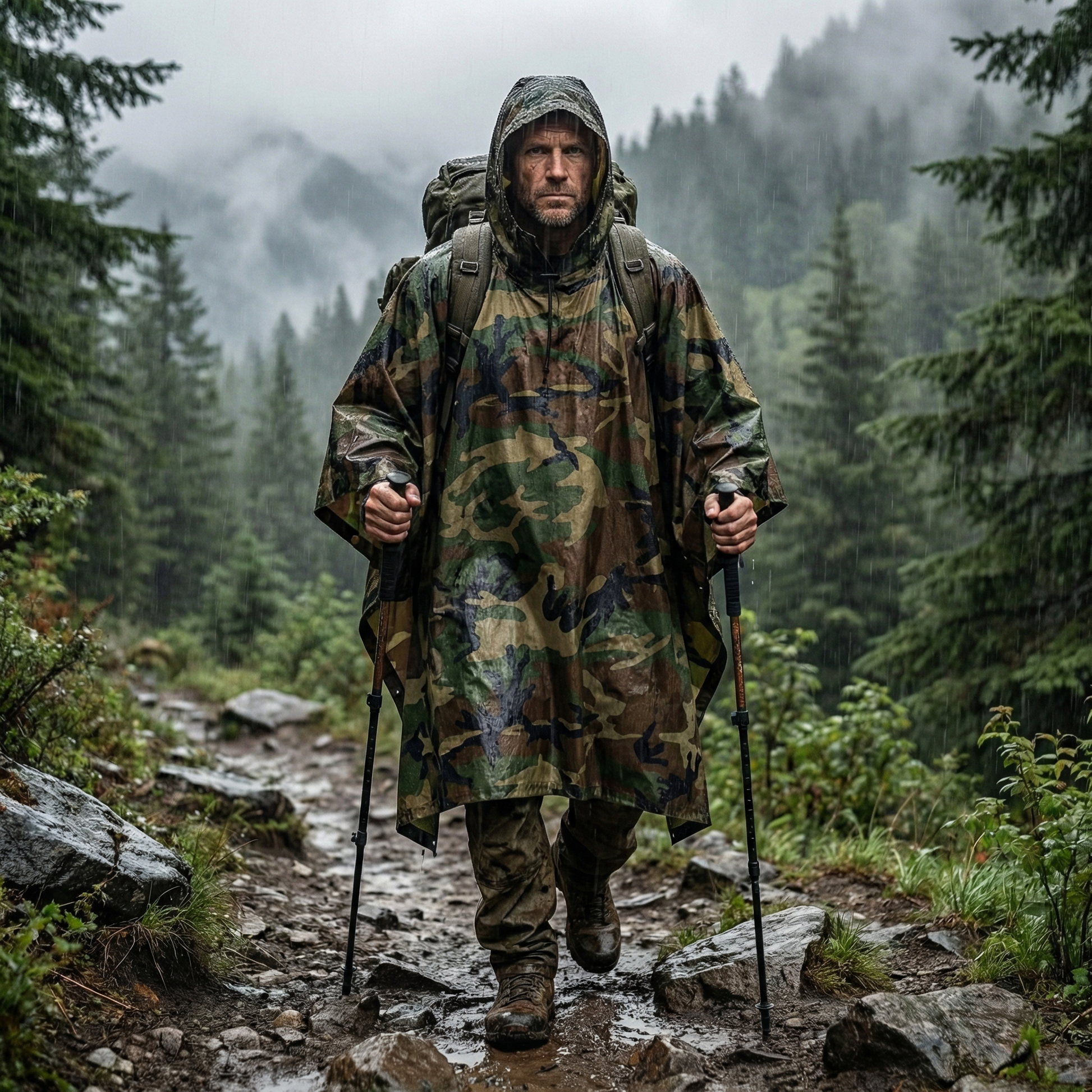 Poncho pluie style militaire - Horizon Poncho